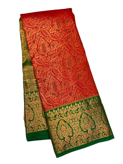 Vegan Silk Saree Red shade with Green Border