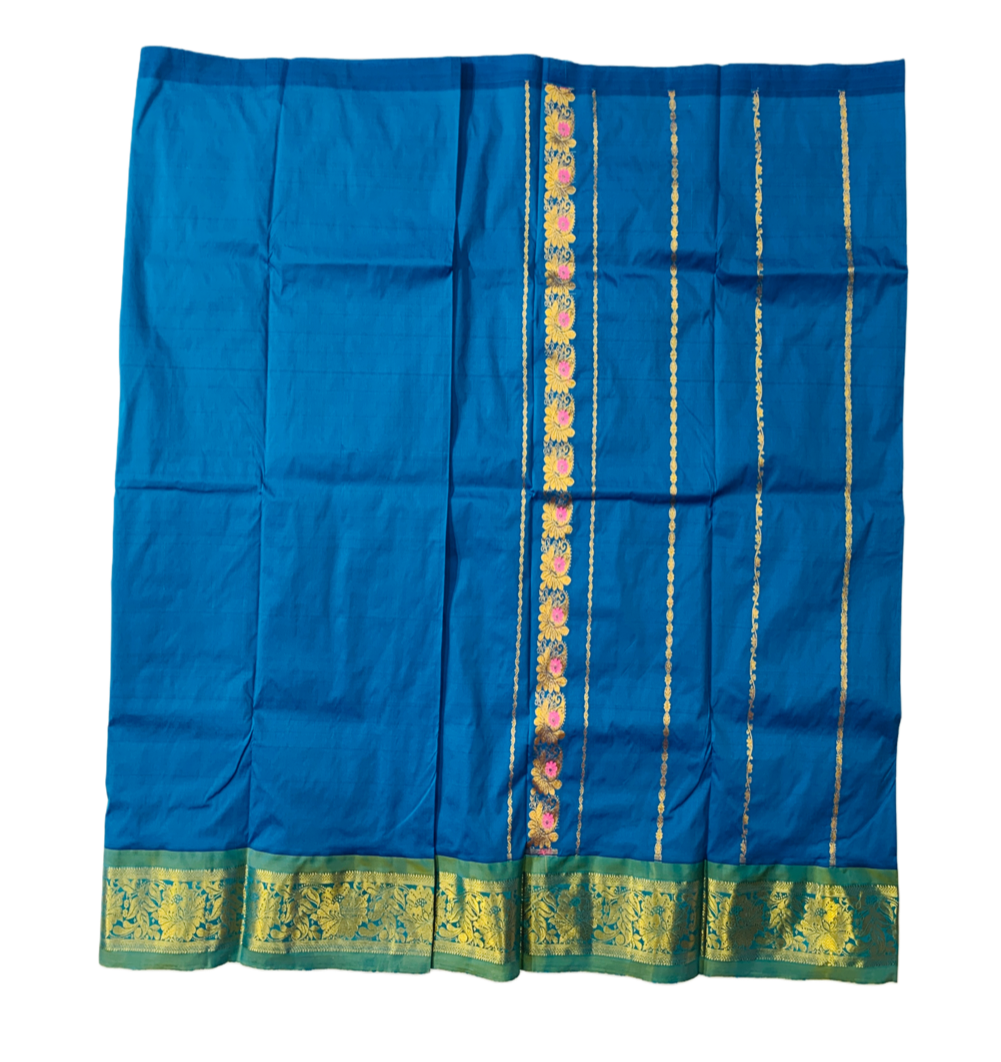 Blue shade Semi Silk  Kids Pattu Pavadai with contrast border for age 5 to 10