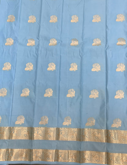 Soft Silk Casual Saree Ice Blue Colour with Rettai Pettu Border