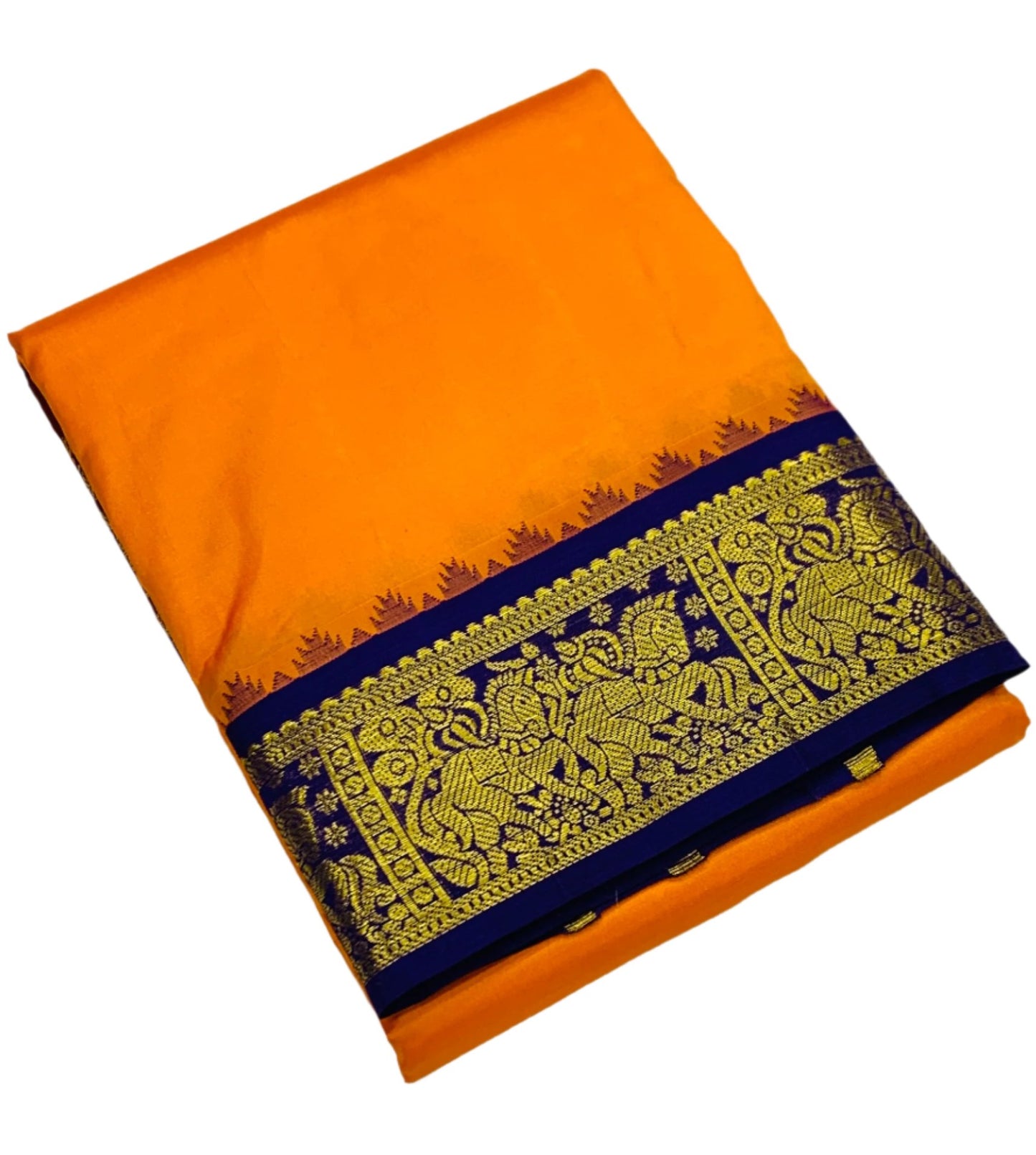 9X5 Pure Silk Dhoti Mango Yellow Colour Blue Border