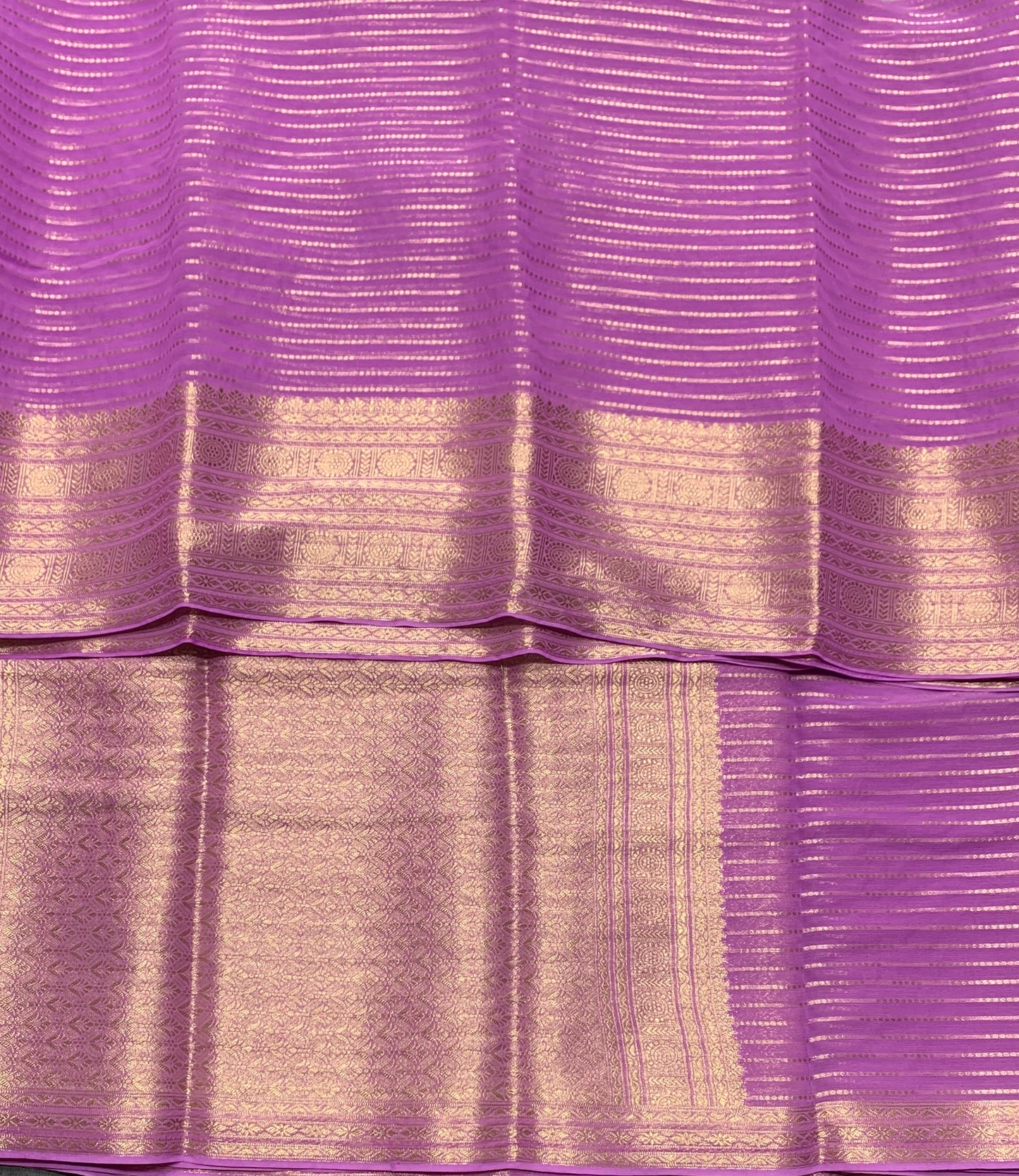 Georgette Saree Lavender Colour with Sliver Floral Design Border