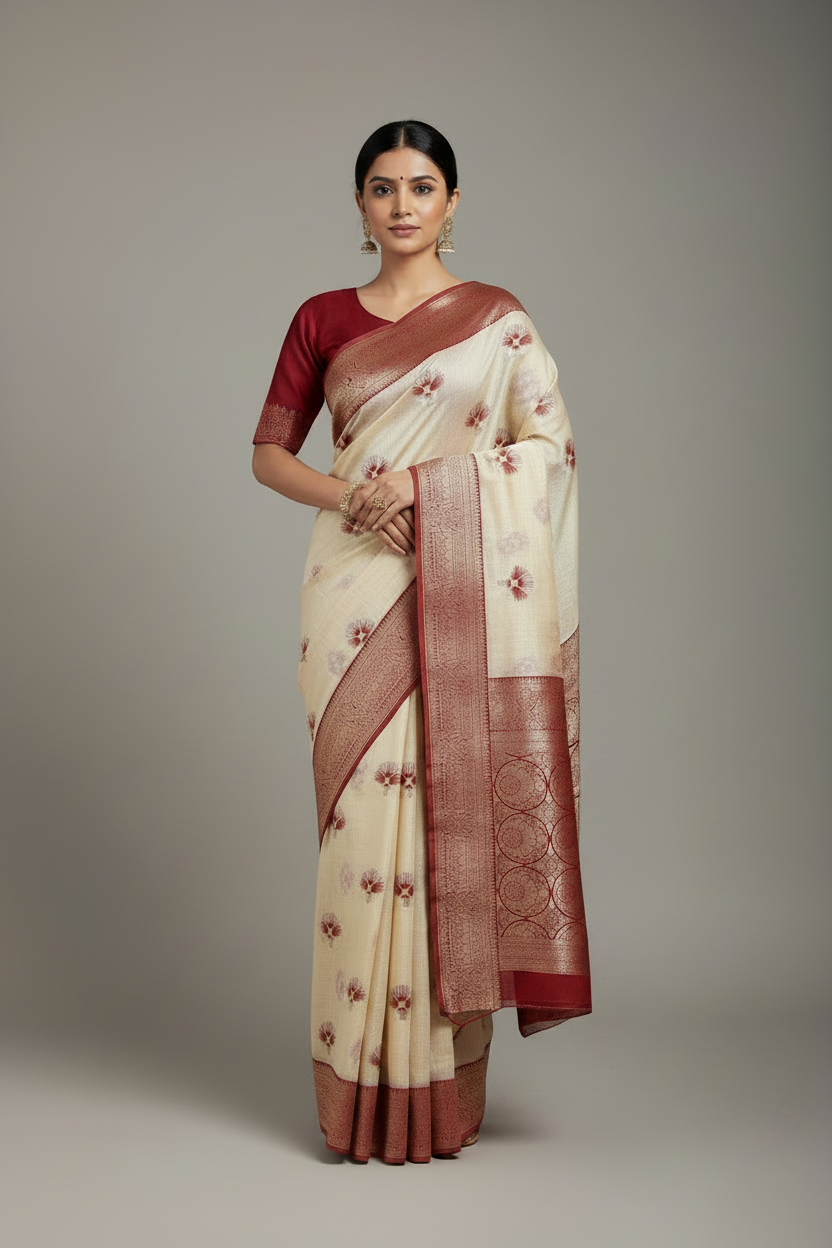 Banaras Katan Saree Tussar Colour with Katan Work Border
