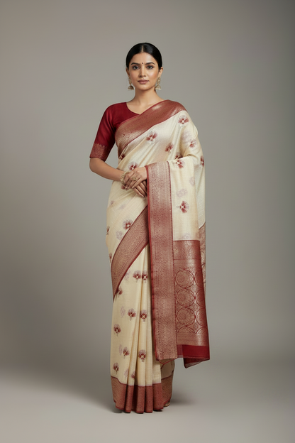 Banaras Katan Saree Tussar Colour with Katan Work Border