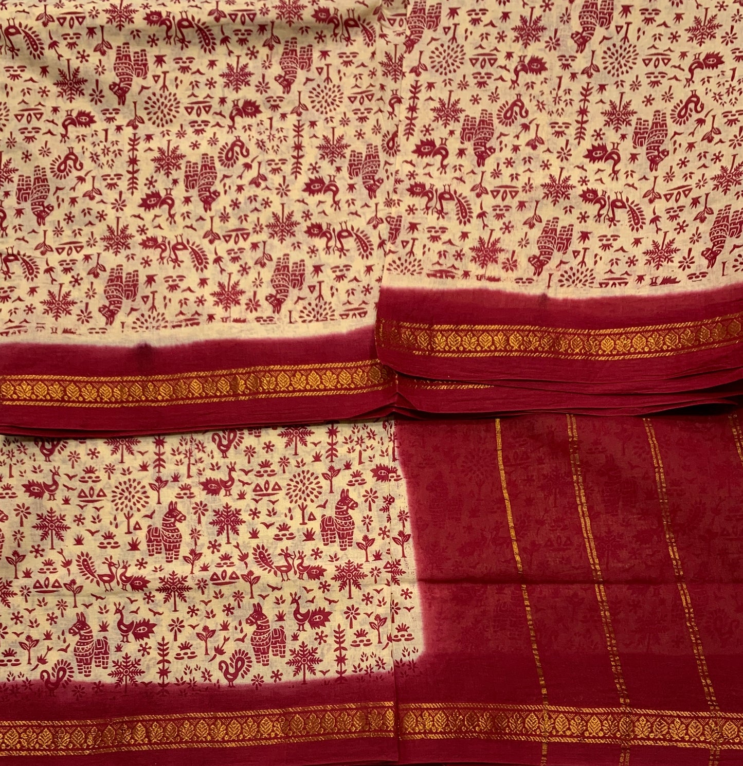 Chettinad Sungudi Cotton Tussar Colour with Maroon Border