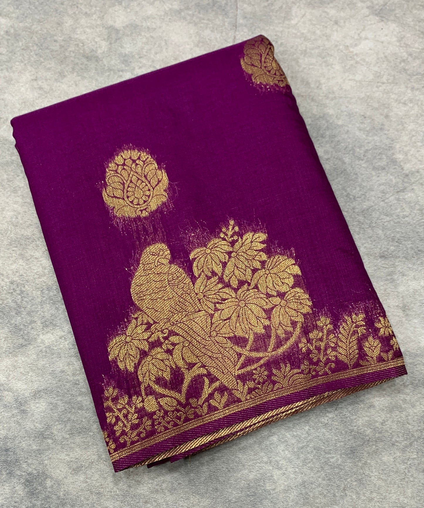 Kora Silk Saree Magenta Colour with Flower Design Border