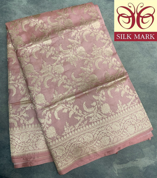 Pure Banarasi Silk Saree Light Onion Pink Colour with Self Colour Banarasi Border