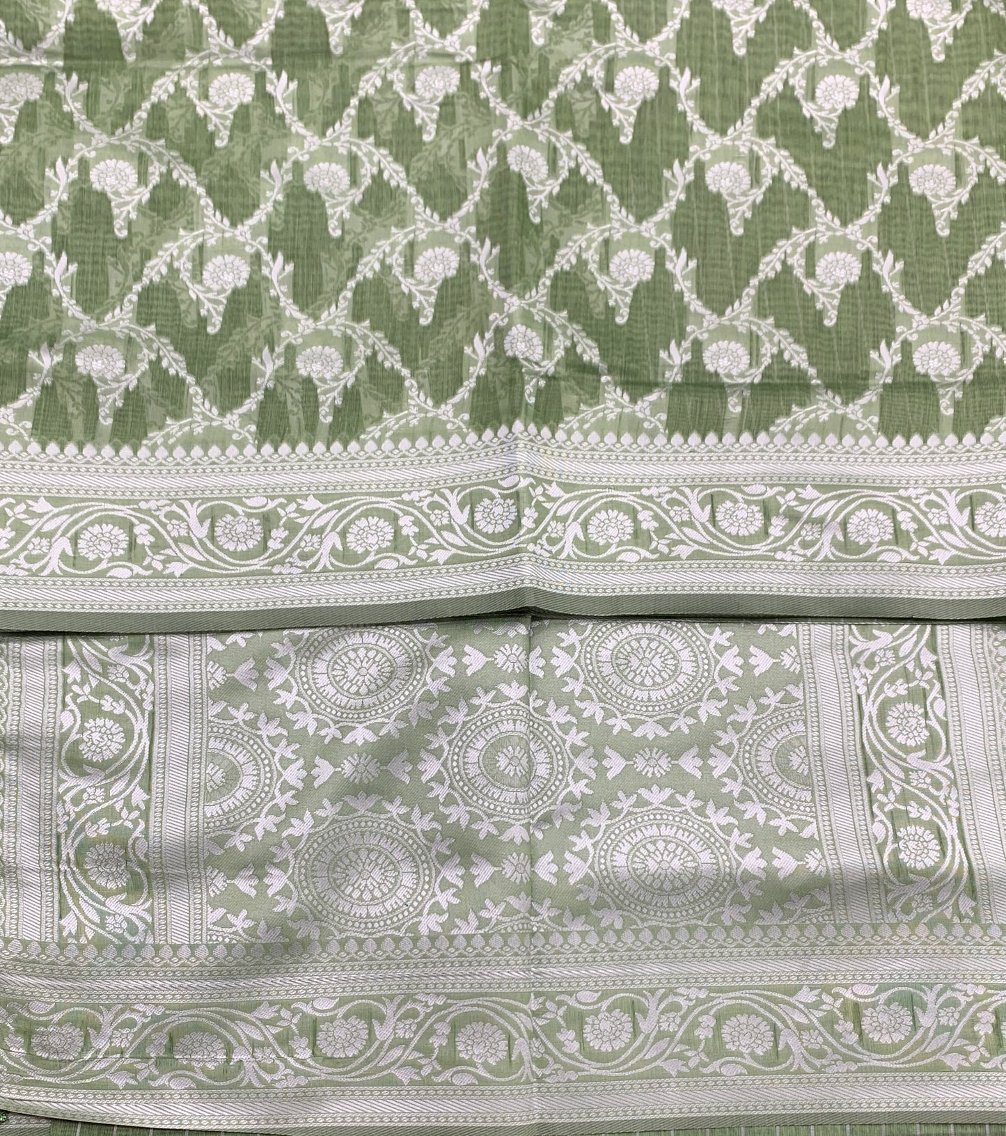 Banaras Katan Saree Light Green Colour with Katan Work Border