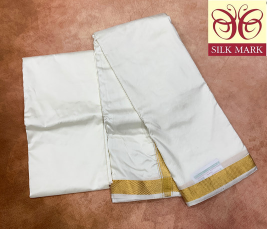 Pure Silk Dhoti with Angavastram and Matching Shirt Material Combo