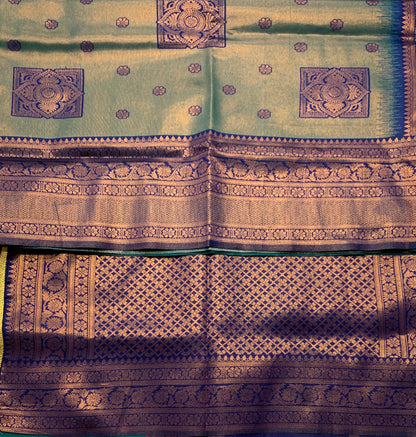 Art Silk Peacock Green Colour Saree with Navy Blue Border