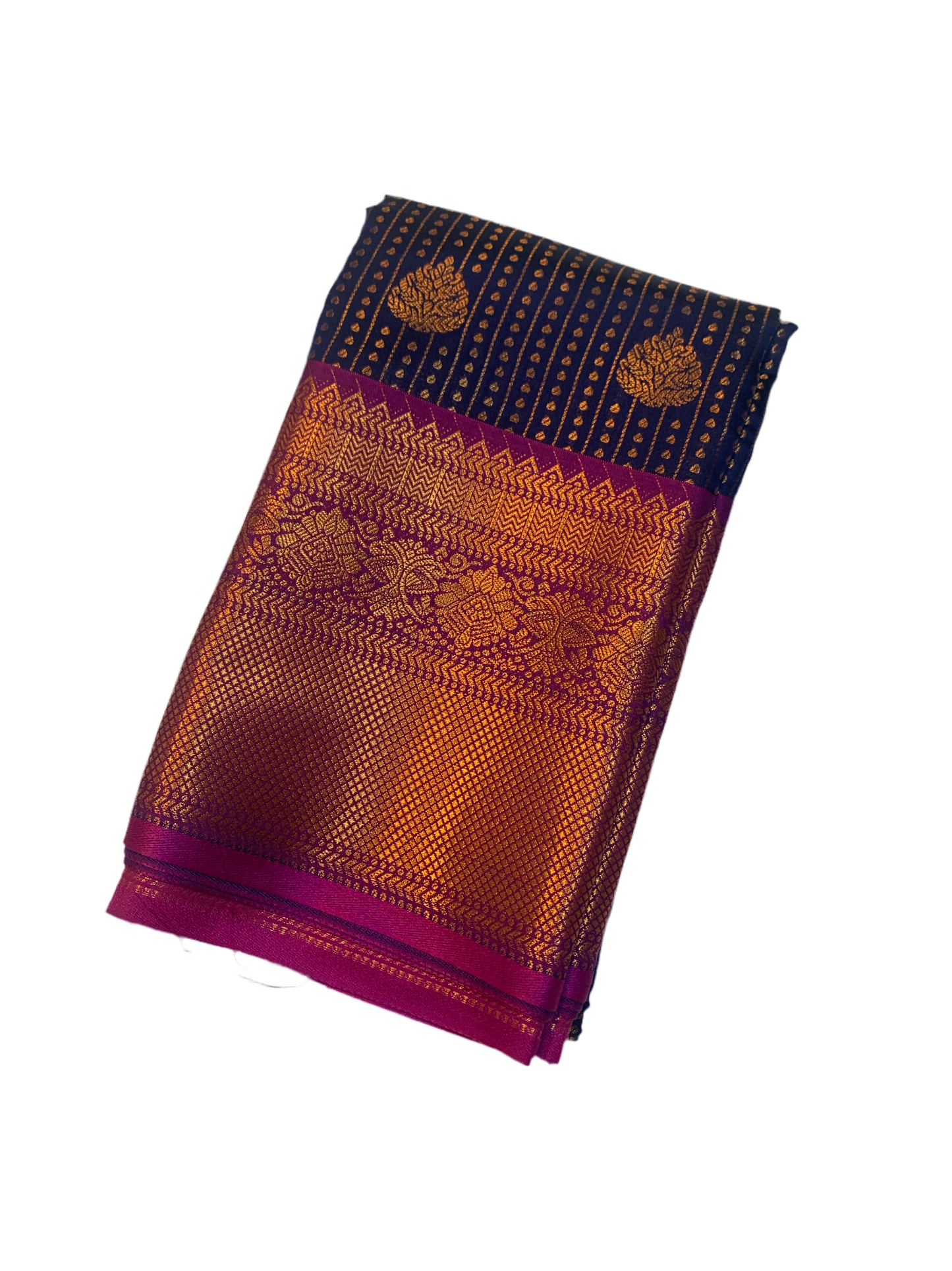 Vegan Lakshadeepam Silk Saree Navy Blue Colour with Copper Border