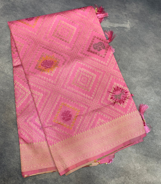 Banaras Soft Silk Saree Baby Pink Colour with Sliver Colour Floral Design Border