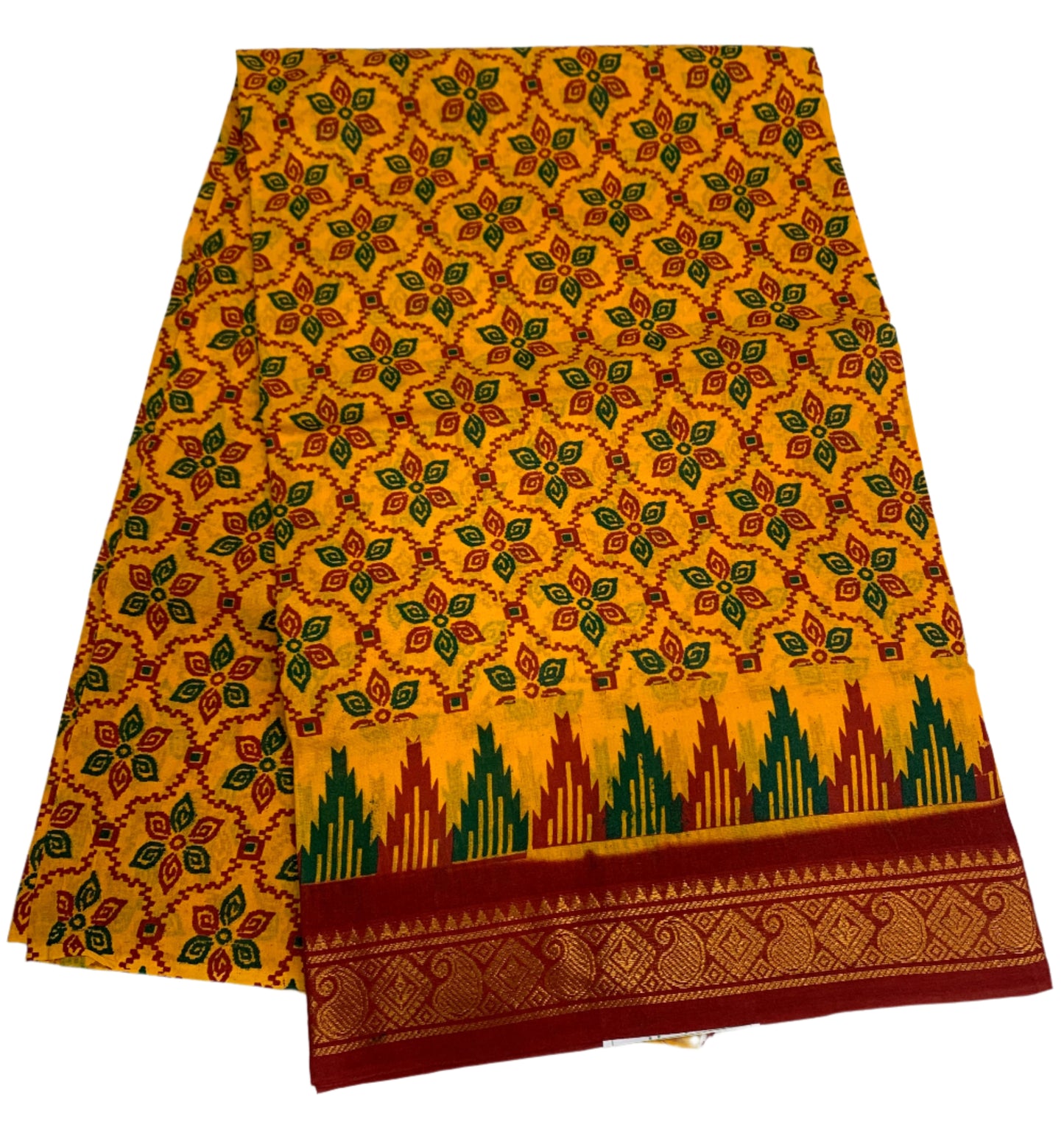 Chettinad Sungudi Cotton Yellow Colour with Maroon Border