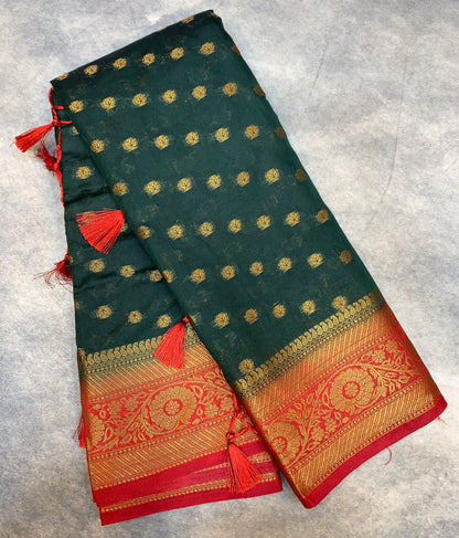 Crepe Saree Green Colour with Maroon Border
