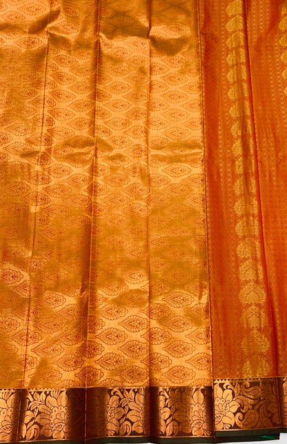 Vegan Silk Saree Brown Colour with Copper and Green Border