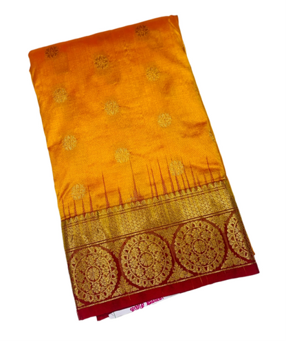 Pure Kanchipuram Silk Saree Yellow shade with Red Border