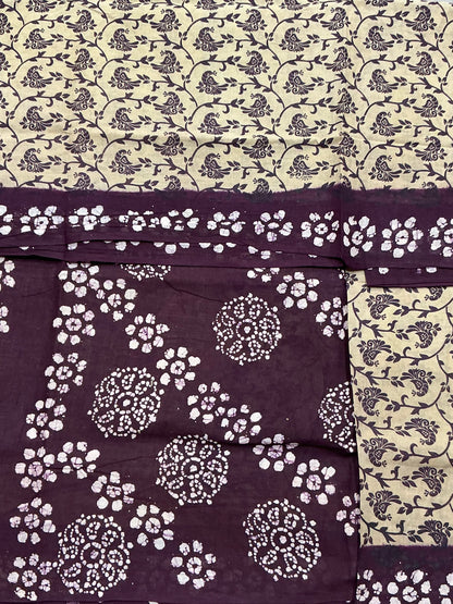 Chettinad Sungudi Cotton Tussar Colour with Magenta Colour Border