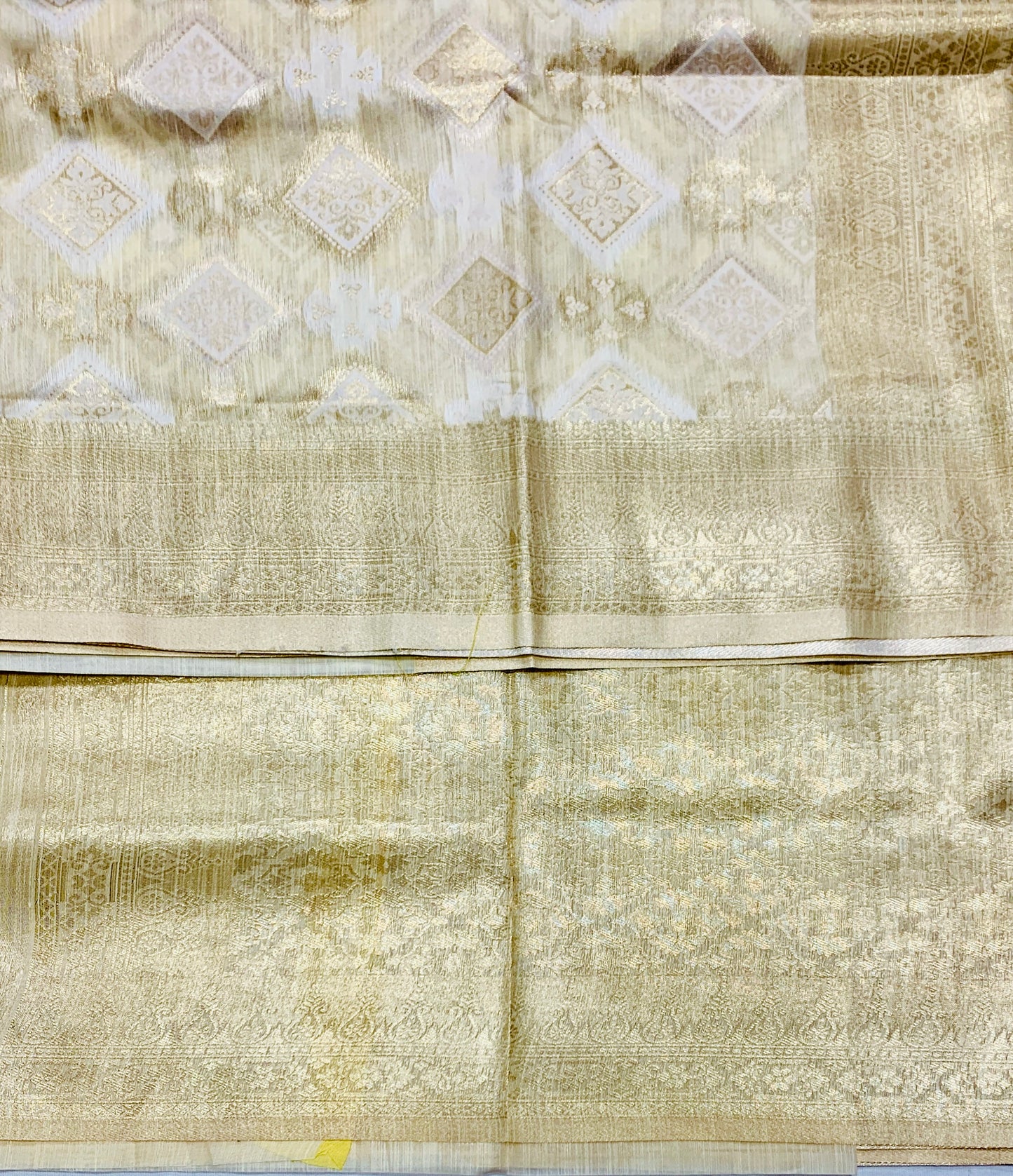 Soft Vegan Silk Saree Off White Colour with Sliver Zari Border