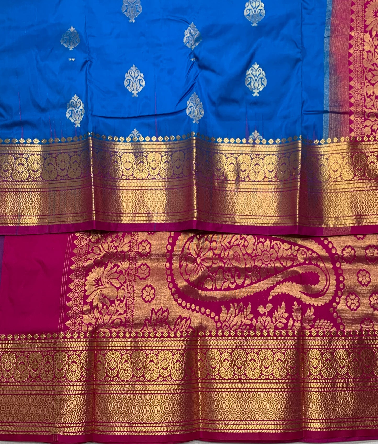 Pure Kanchipuram Silk Saree Sky Blue Colour with Pink Border