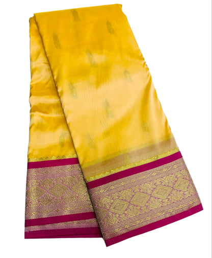 Light Yellow Shade Saree with Golden and Pink Border