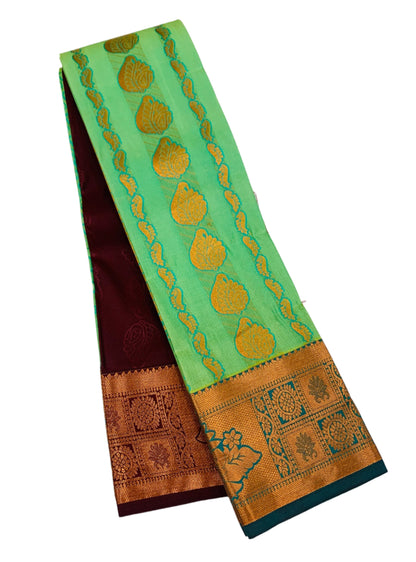 Vegan Silk Saree Apple Green Colour with Copper Border