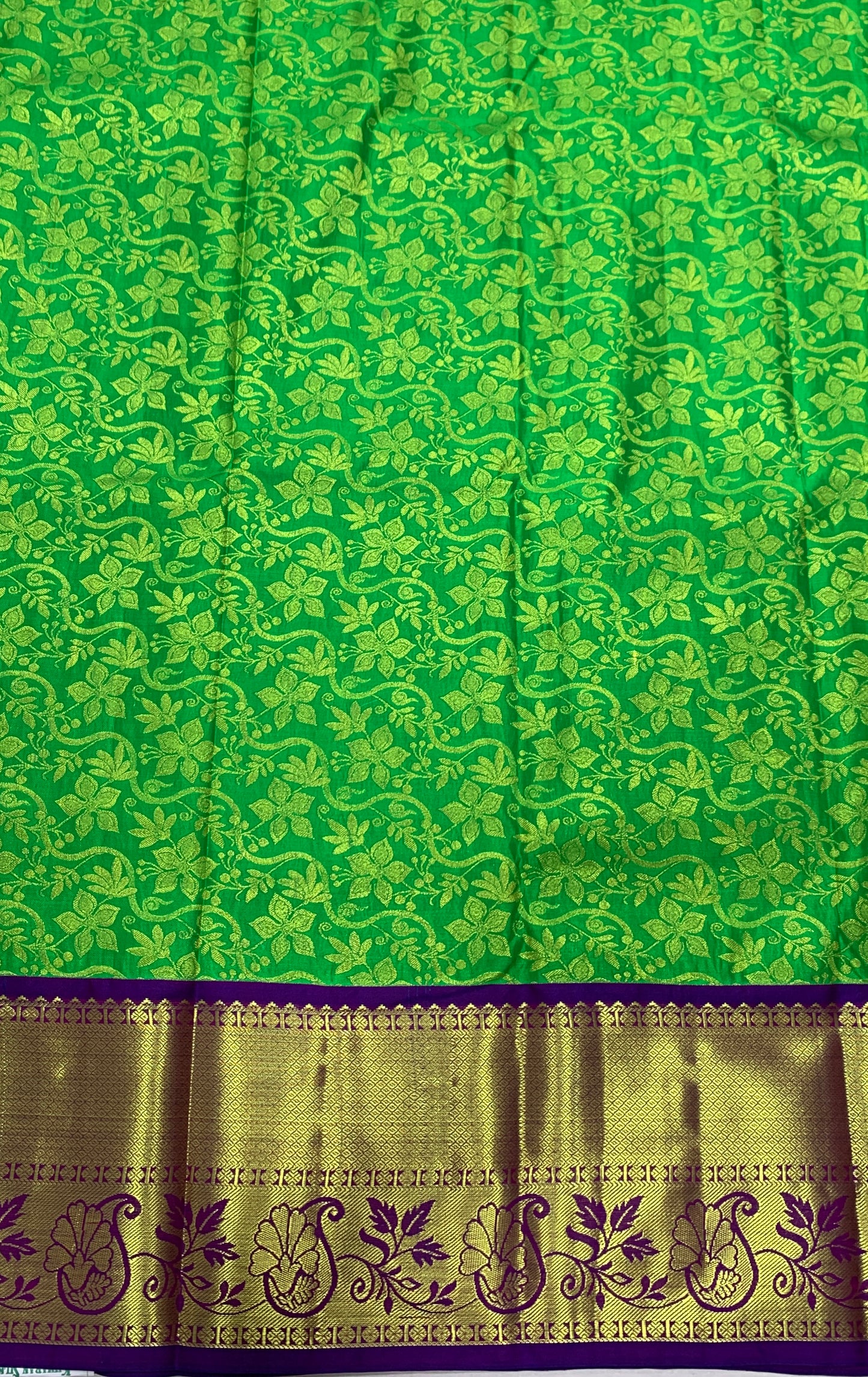 Apple Green shade Vegan Silk Kids Pattu Pavadai with Contrast border for age above 10 years