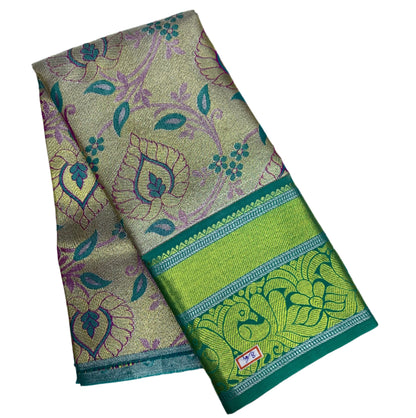 Sliver Shade Vegan Silk Kids Pattu Pavadai with Contrast Border for age 2 to 5