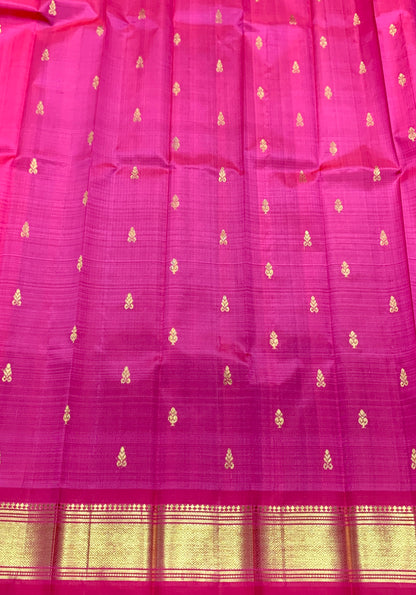 Pure Kanchipuram Silk Saree Tomato Pink Colour with Gold Zari Border