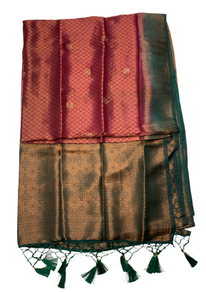 Brown shade kuberra pattu with Green Pallu