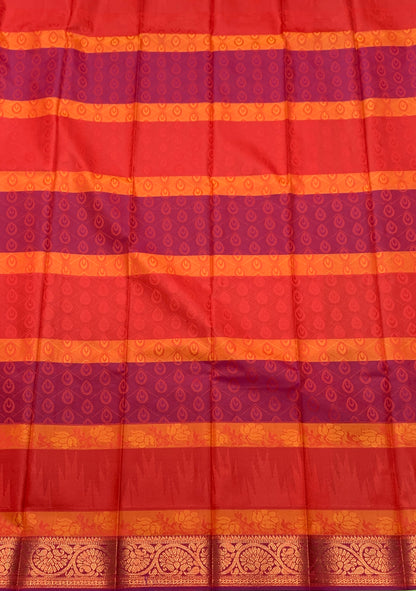 Synthetic Cotton Saree Multi Colour with Copper Border