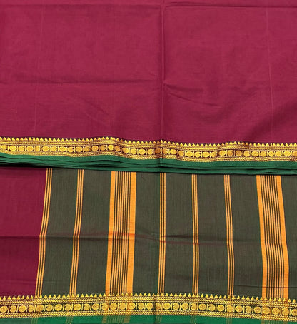 Chettinad Cotton Saree Maroon Colour with Green Colour with Thread Work Border
