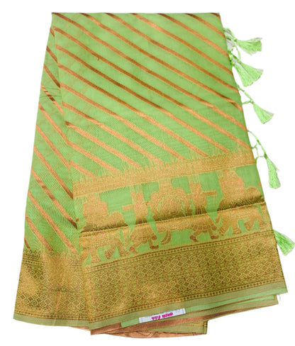 Banaras Katan Saree Light Green Colour with Katan Work Border