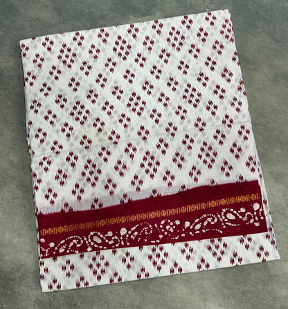 Chettinad Sungudi Cotton White Colour with Maroon Colour Border