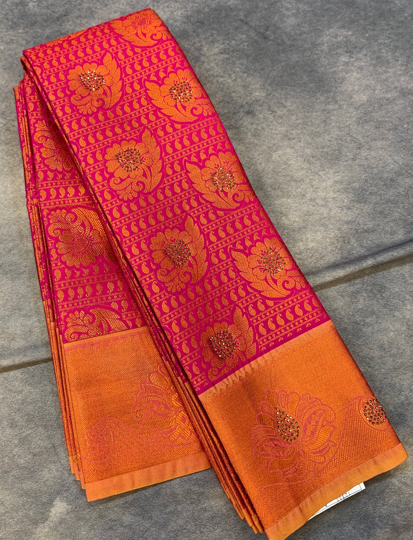 Bridal Vegan Silk Saree Pink Colour with Copper Border