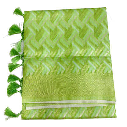 Banaras Katan Saree Apple Green Colour with Katan Work Border