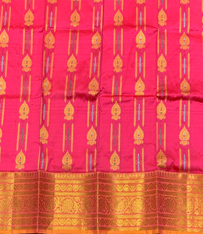 Baby Pink Shade Pure Kanchipuram Kids Pattu Pavadai with Contrast Border for Newborn to 2 Years