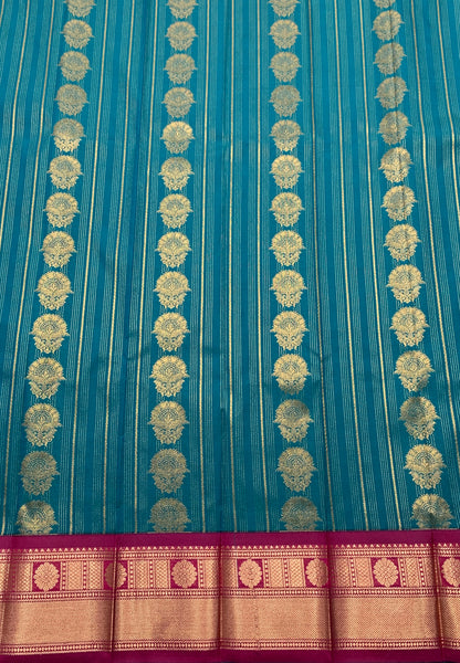 Vegan Silk Saree Teal Green Colour Saree with Pink Colour Contrast Border