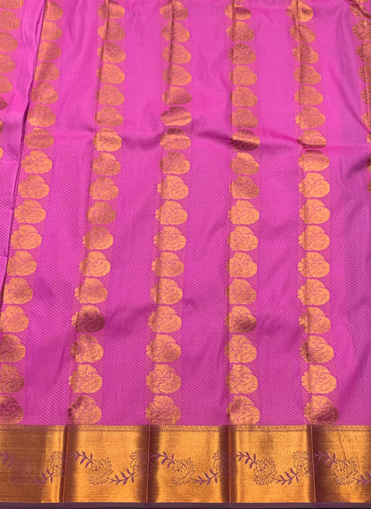 Vegan Silk Saree Pink Colour Saree with Copper Border