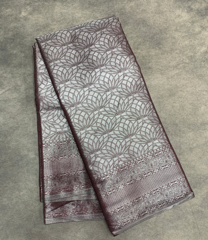 Fancy Tissue Saree Brown Colour with Self Design Border