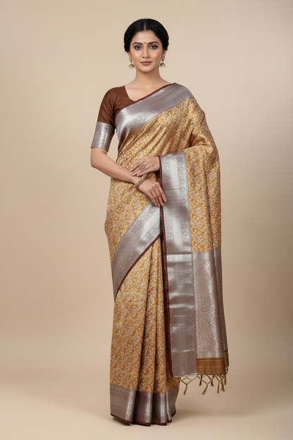 Chocolate Brown Colour Soft kanchi pattu with Brown Border