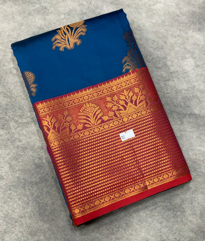 Soft Silk Casual Saree Sky Blue Colour with Red and Golden Colour Border