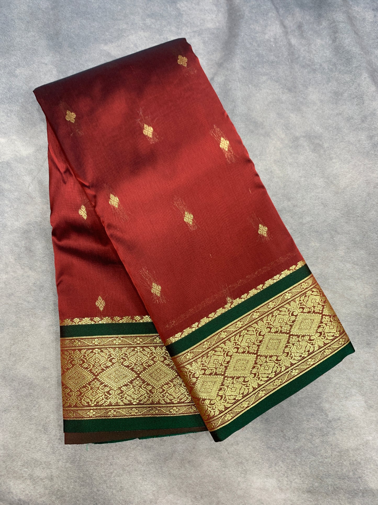 Brown Colour Saree with Golden and Green Border