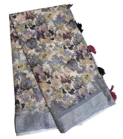 Jute Cotton Saree Off White Colour with Thread Border