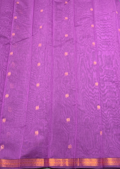 Lavender Colour Silk Cotton Saree with Copper Zari Border