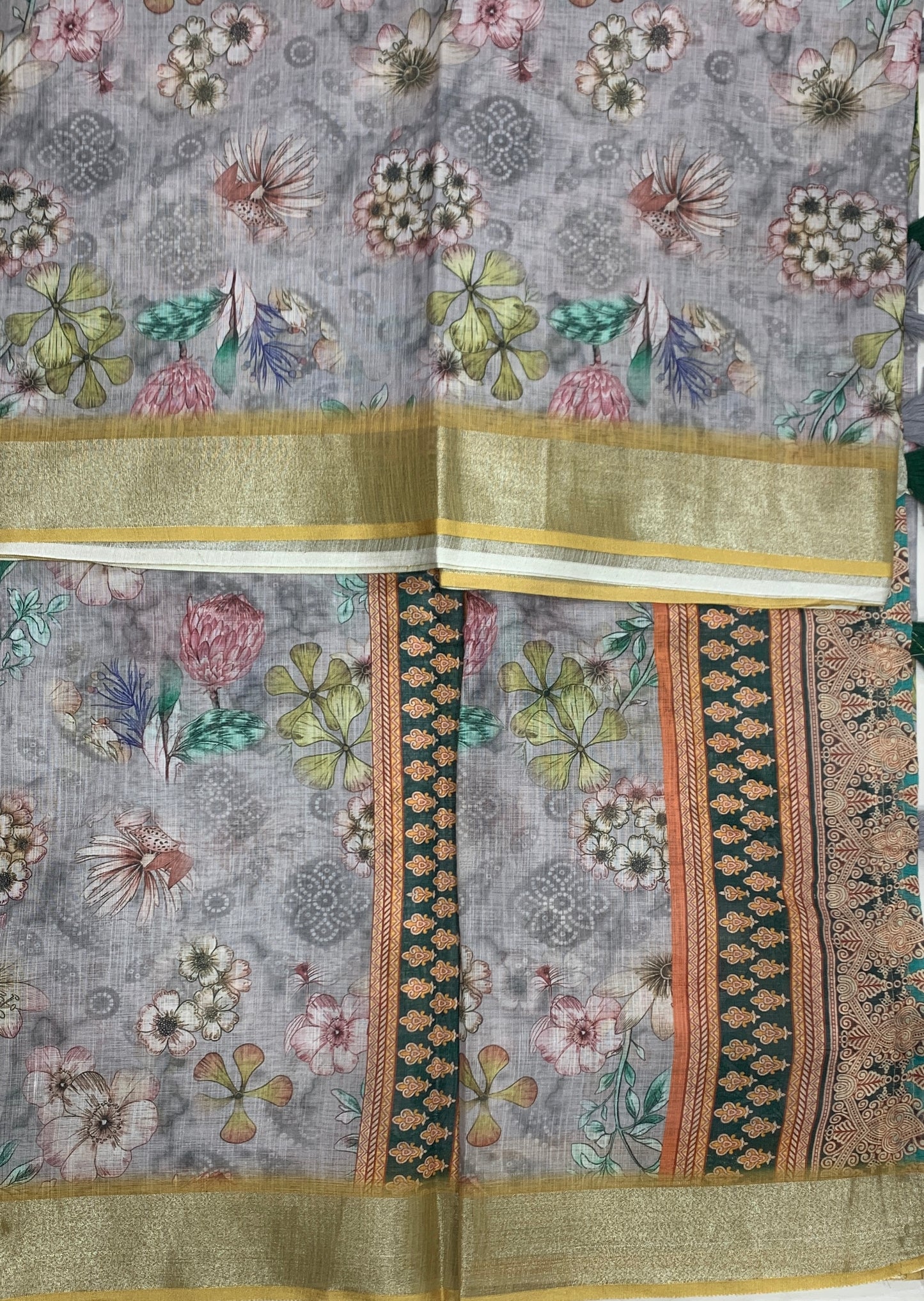 Jute Cotton Saree Gray Shade with Thread Border