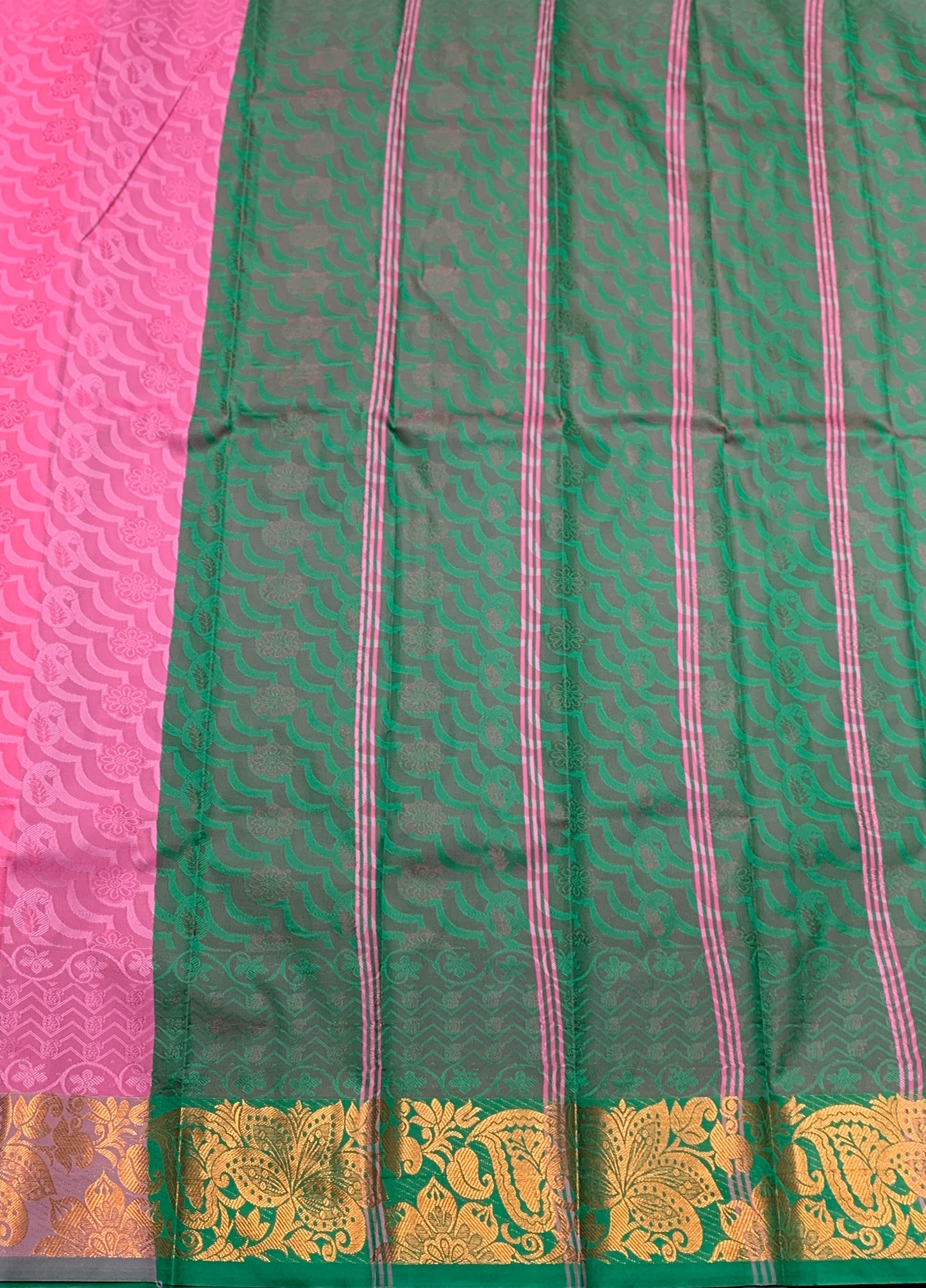 Synthetic Cotton Saree Baby Pink Colour with Golden Floral Design Border