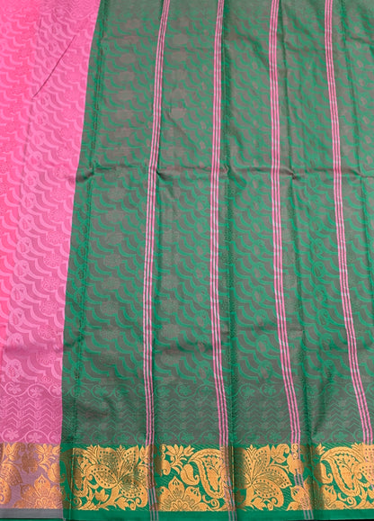 Synthetic Cotton Saree Baby Pink Colour with Golden Floral Design Border