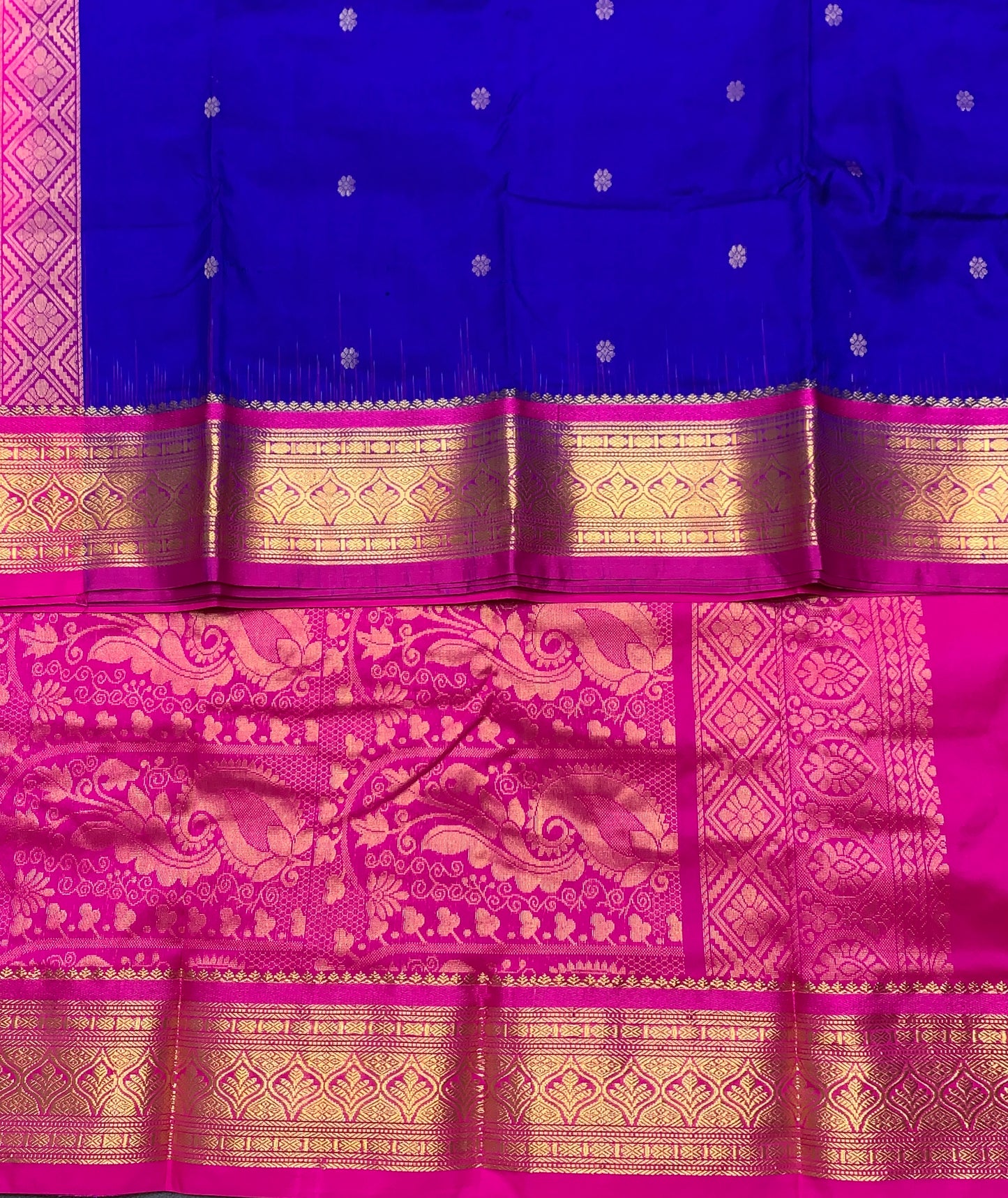 Pure Kanchipuram Silk Blue Colour with Purple Border