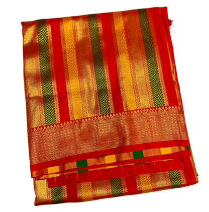 Art Silk  Saree Golden Colour with Red Border