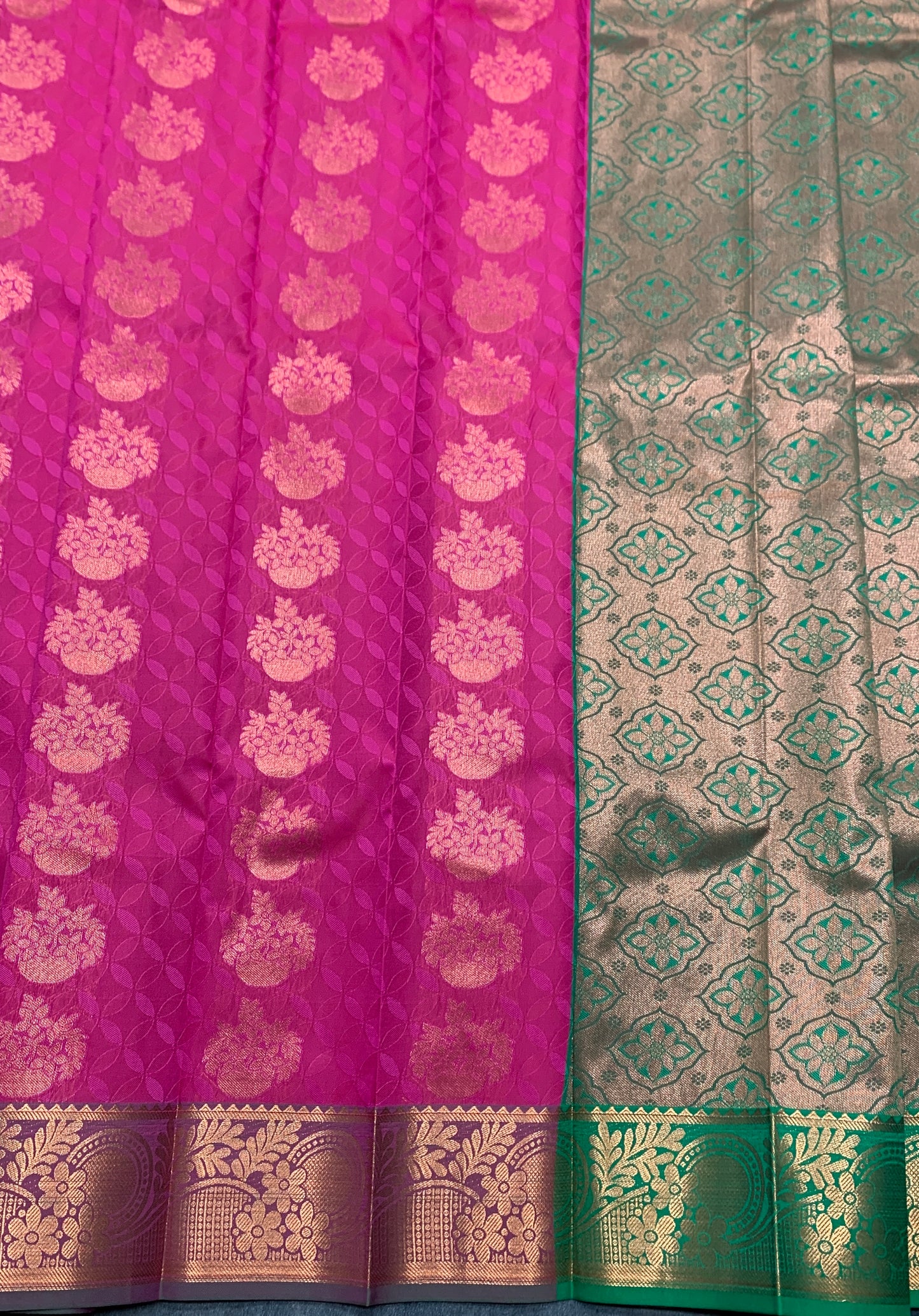 Vegan Silk Saree Pink Colour Saree with Copper and Floral Design