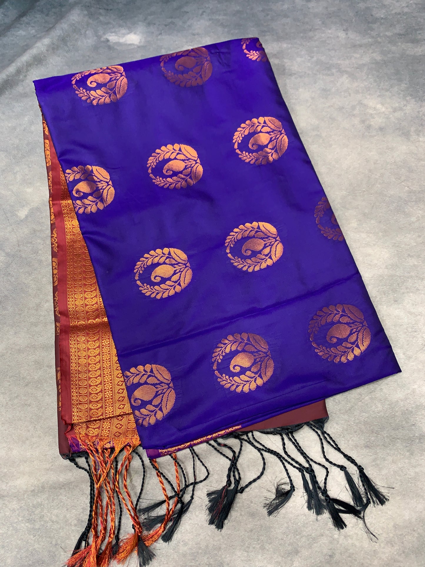 Soft Vegan Silk Saree Violet Colour with Brown and Copper Border